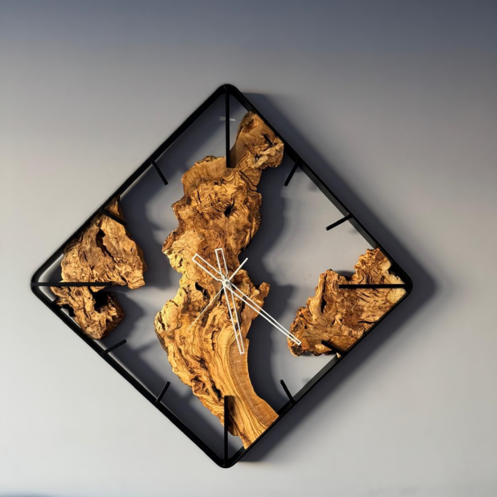 duży drewniany zegar ścienny loft z drewna oliwnego