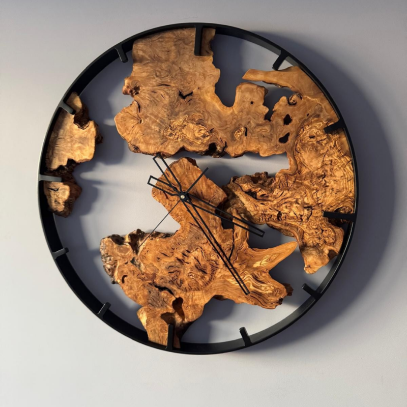 designerski zegar ścienny loft z drewna oliwnego